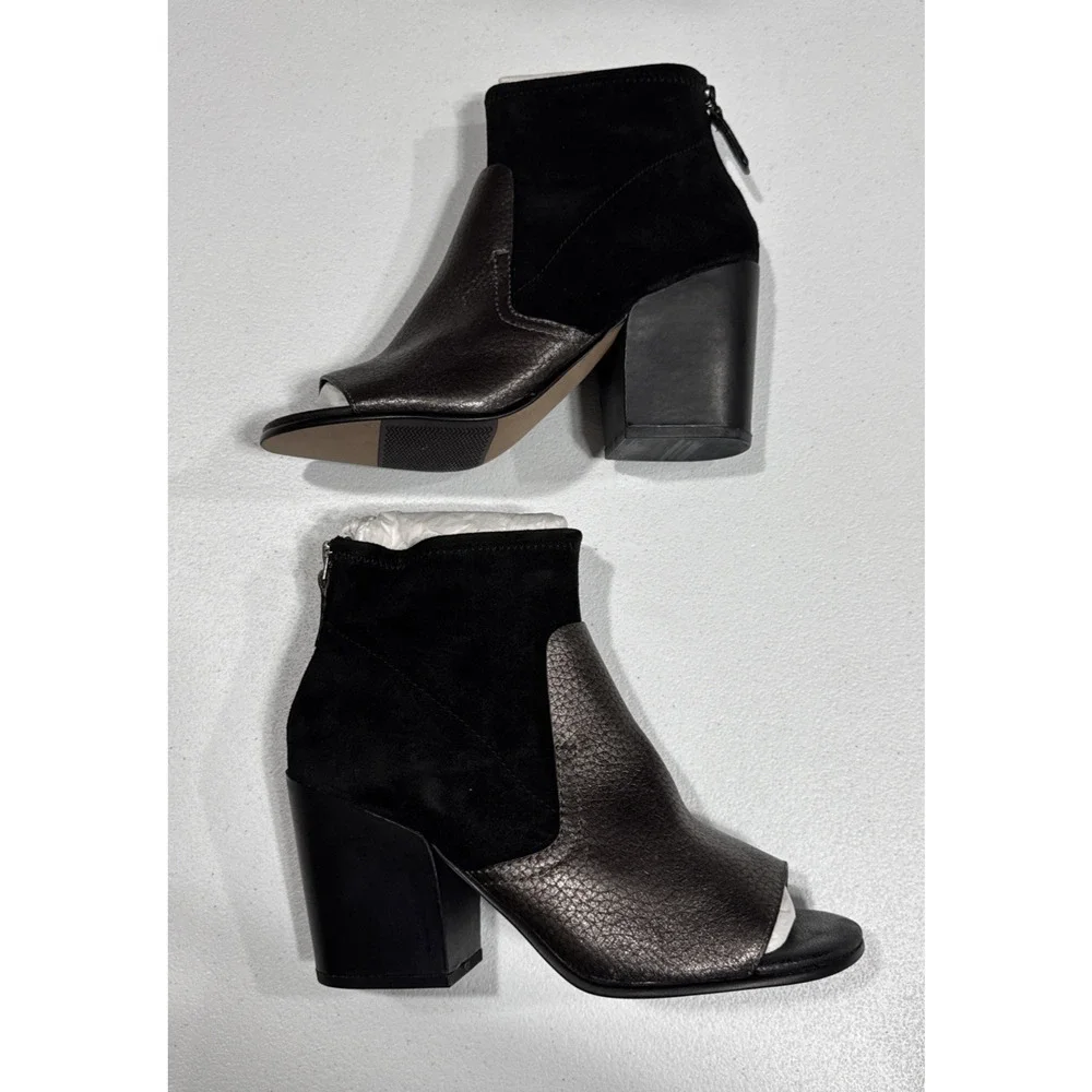 Naked Feet Womens Beta Bootie Leather/Suede Upper Block Heel Peep Toe 8M Black